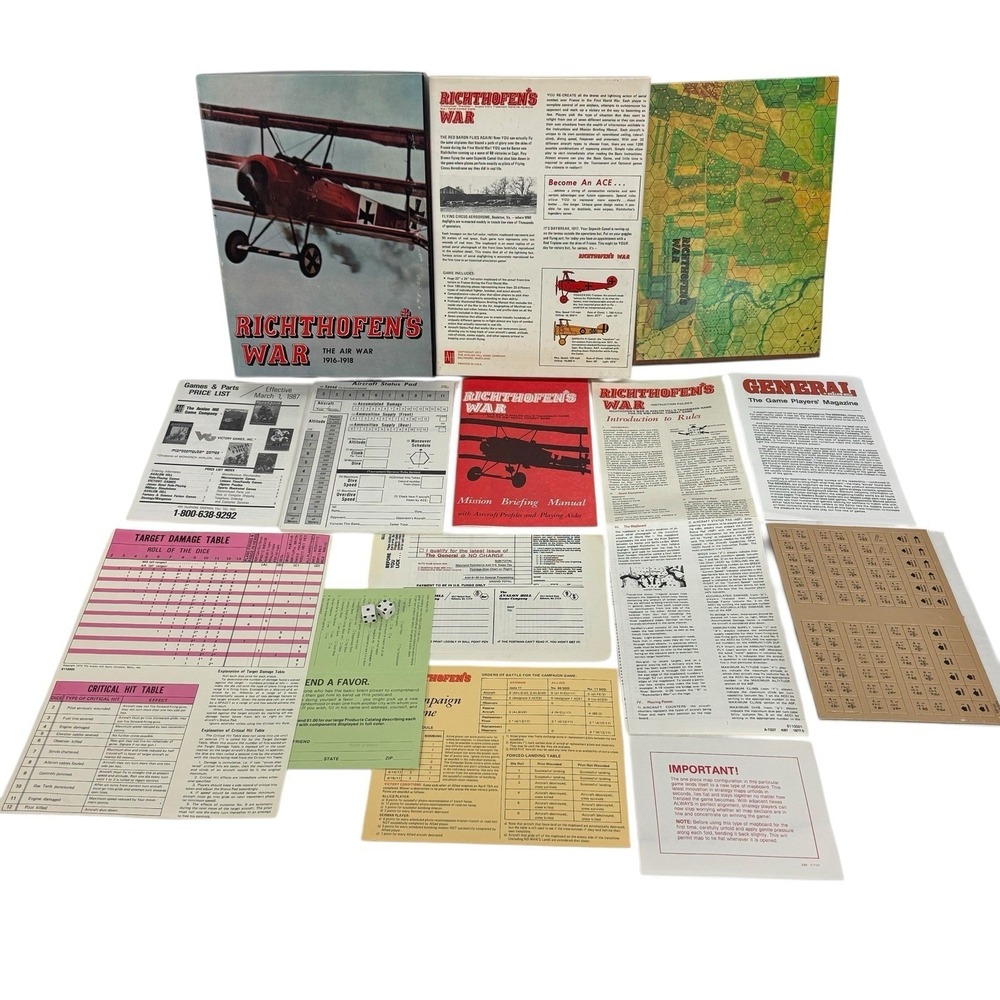 Richthofen's War Boardgame, Avalon Hill 1972 (near Complete) NEW VG, 1916-1918
